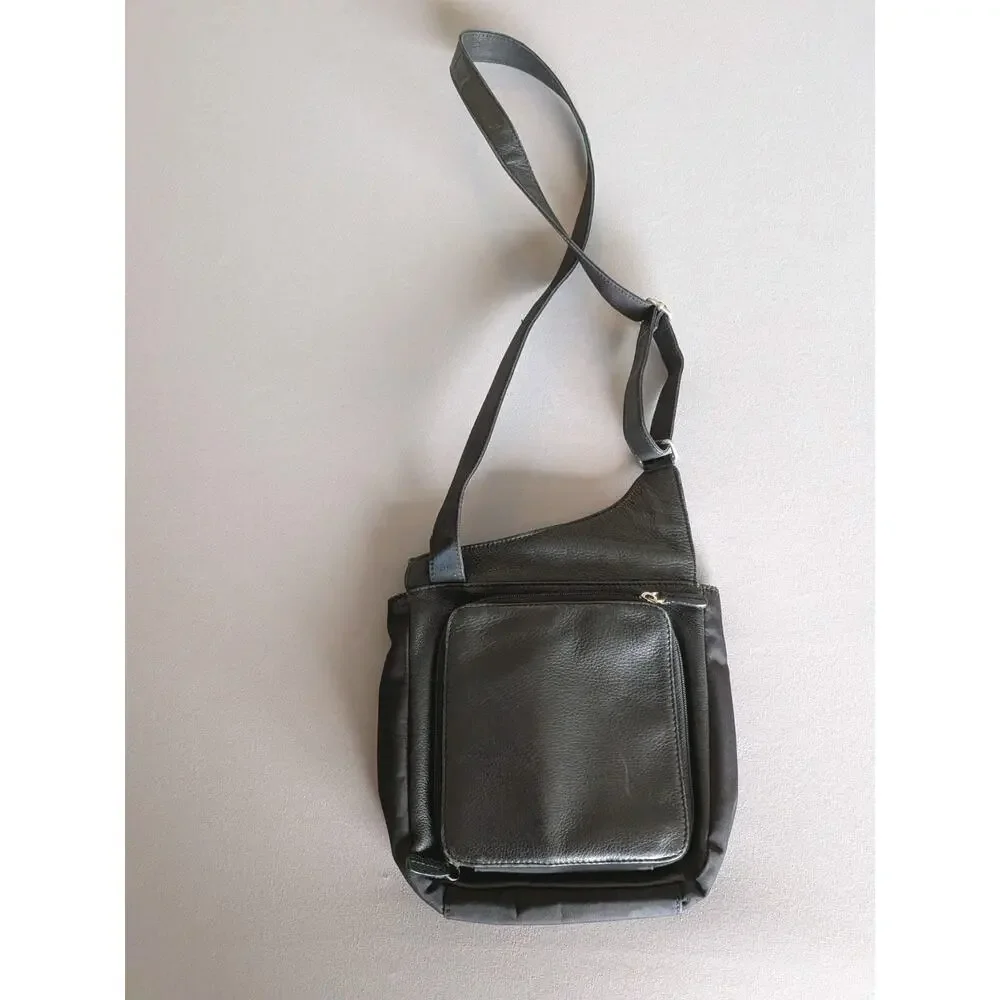Fossil Black Leather Organizer Crossbody Bag Wallet Purse